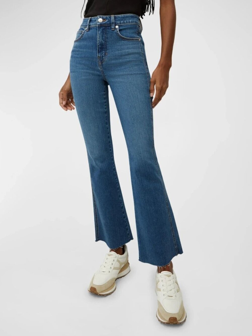 Veronica Beard Carson High Rise Ankle Flare Jeans Raw Hem Blue 32 Kick Flare